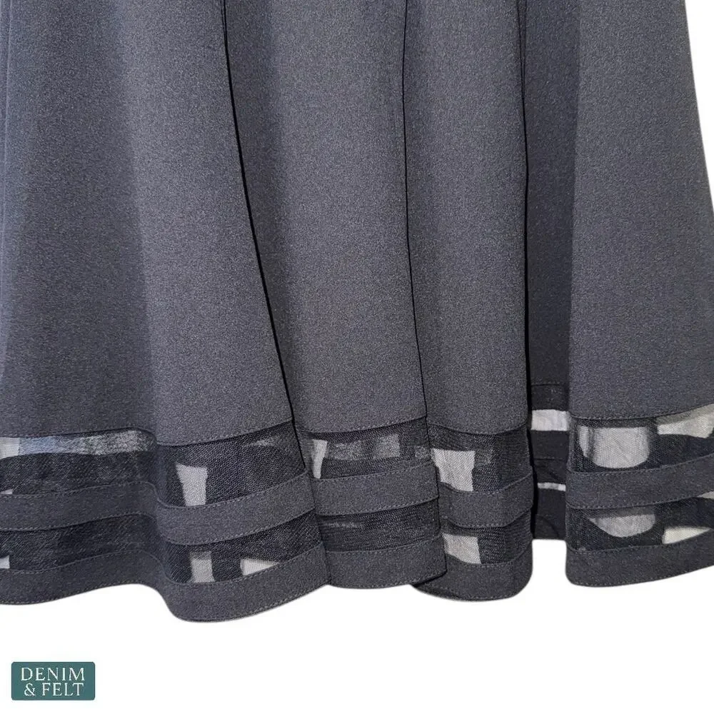 Calvin Klein Black Fit &‎ Flare Dress Sheer Mesh Bow Detail Size 14 NEW~NWT